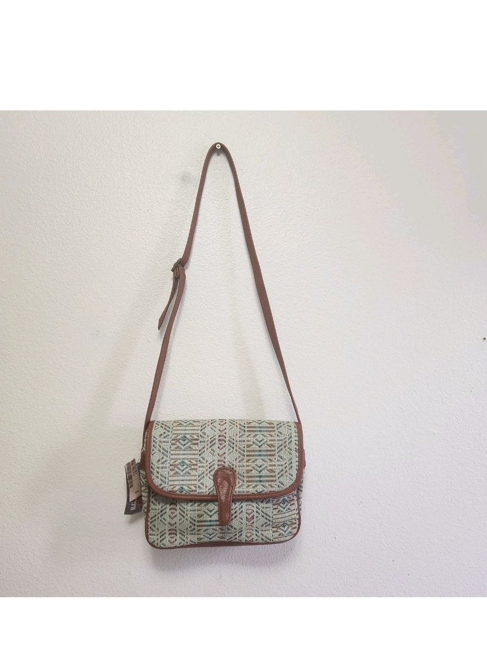 VTG 90s BG Street Aztec Tapestry Carpet Crossbody Bag 10x9x4 Bon Marche Hippie - Picture 3 of 16